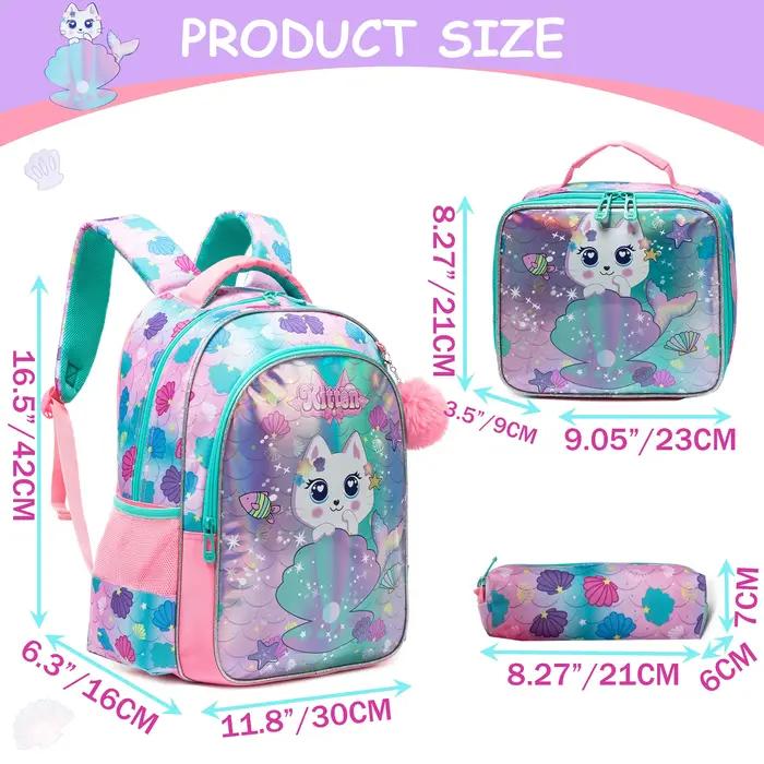 Sac à dos pour fille avec sac à déjeuner et trousse à crayons 3 pièces sacs d'école pour filles pour