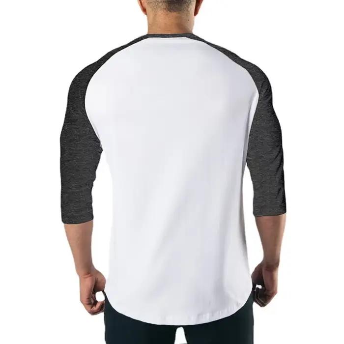 Chemise fitness homme manches 3/4 coton respirant - Haut musculation cintré entraînement été