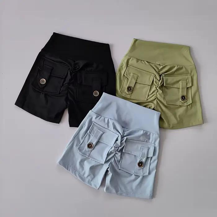 Short de Fitness sans couture, couleur chair, taille haute, pêche, avec poches, serré, sport, course