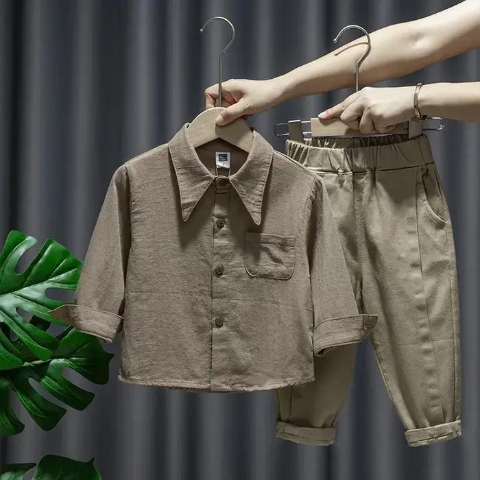 Ensemble chemise et pantalon en fibre trempé pour bébé garçon pull avec glaçage tenue pour enfant printemps automne 2024 occasions spéciales sorties en famille visite chez les grands-parents