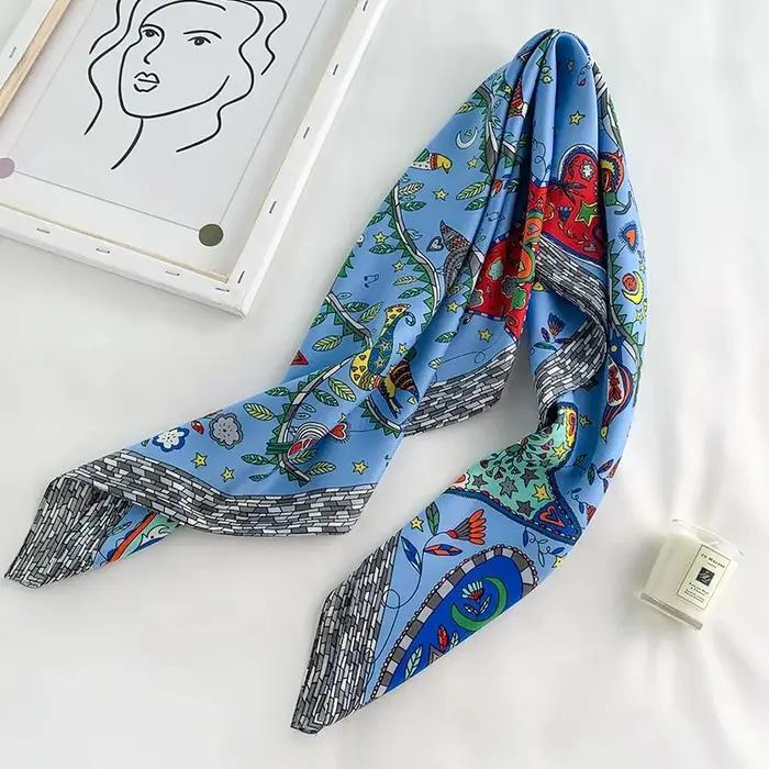 Foulard carré en sergé de soie pour femmes, châles et enveloppes de tête de luxe, imprimé arbre à ch