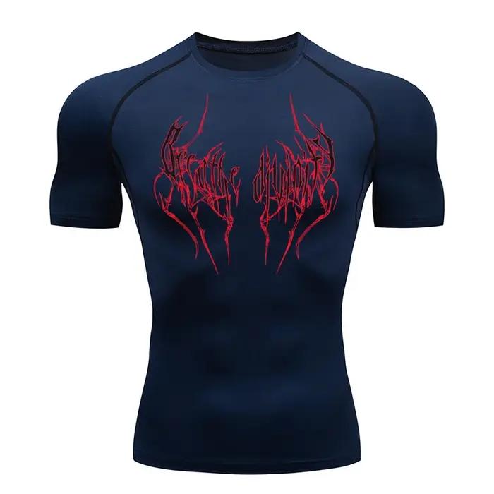 T-Shirt de course à manches courtes pour hommes, chemise de Compression, haut de sport, noir, séchag
