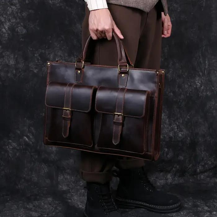 Sac à bandoulière rétro en cuir de vachette pour homme, fourre-tout Mad Horse, couche supérieure, ét
