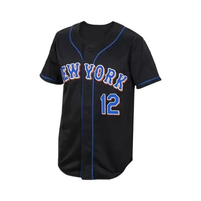 Maillot de baseball brodé à col en V pour hommes de New York, chemise de baseball respirante à manch