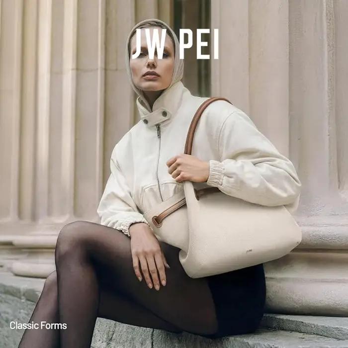 Sac bandoulière grand format en toile et cuir végétalien marron de haute qualité JW PEI pour femme,