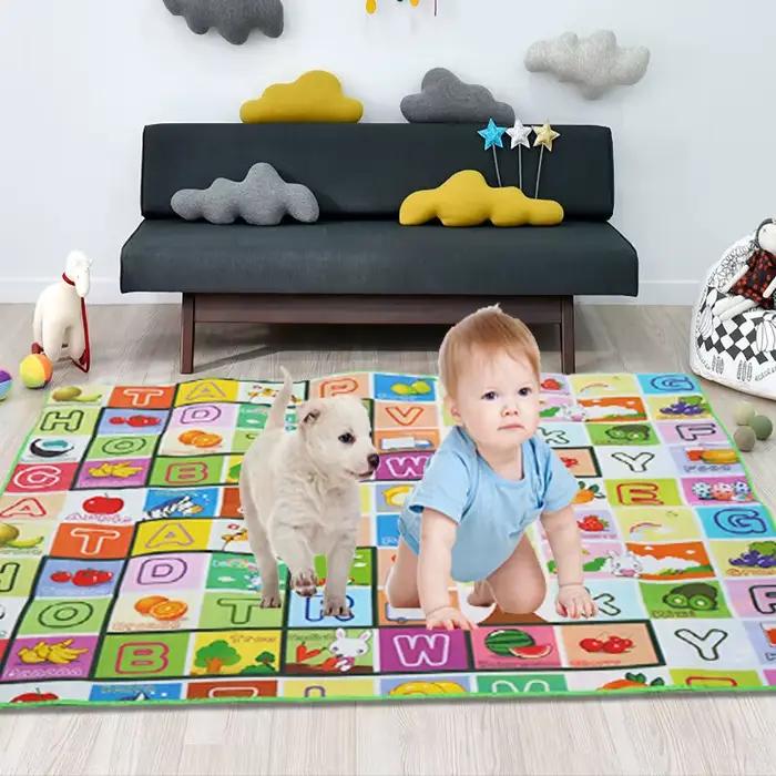 Tapis de jeu en polymère double face pour bébé aire de jeux sol en mousse occasion de découverte et développement moteur pour enfants