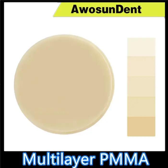 Bloc dentaire multicouche PMMA 98x10-25MM, système ouvert pour laboratoire dentaire CAD/CAM, résine