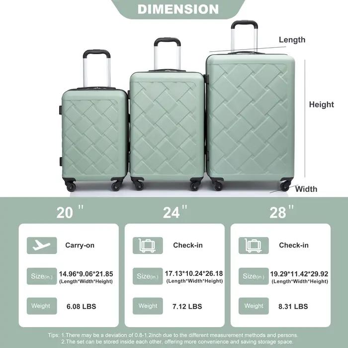 Ensemble de bagages 3 pièces, valises à double roulettes pivotantes, ensemble de valises rigides en