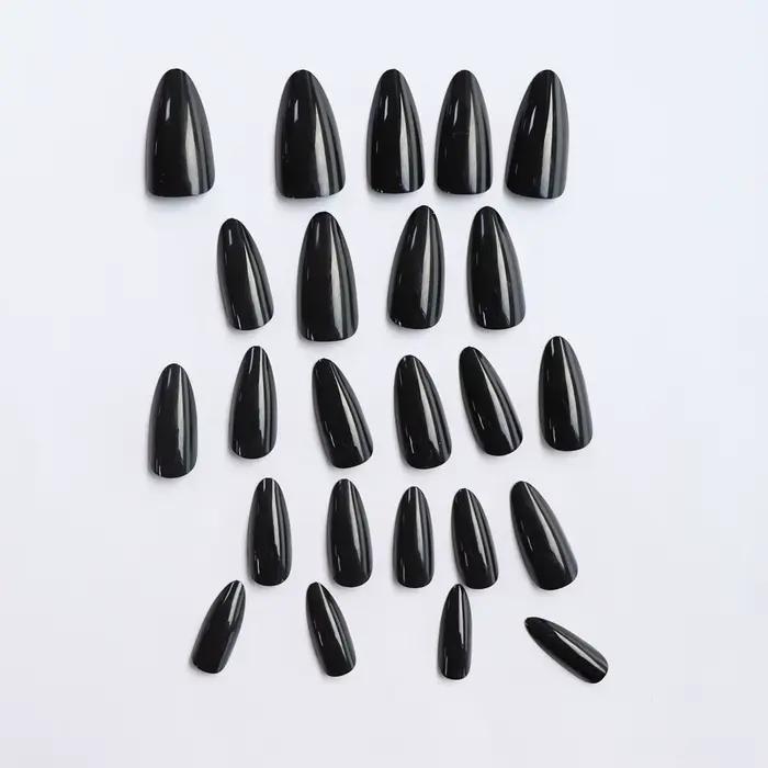 24 faux ongles artificiels en acrylique noir, tête carrée, longs femmes de Ballet, amovibles, pointe