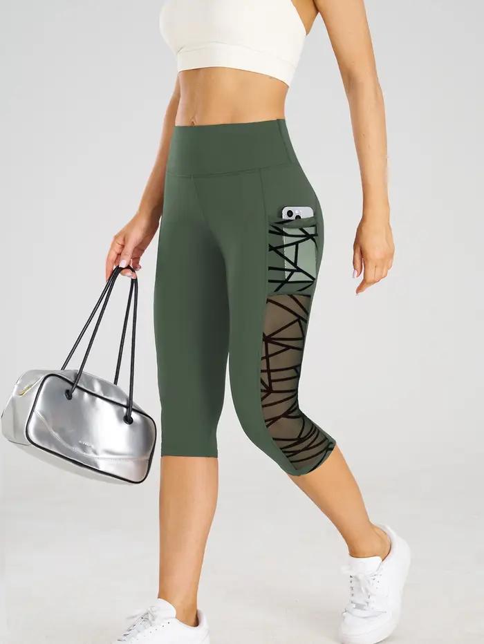 Taille haute Yoga Pantalons Courts Leggings avec poches sport Fitness décontracté serré pantalons de Yoga côté croix maille point Capri Leggings occasions spéciales pratique quotidienne