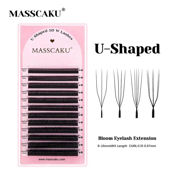 MASSCAKU Extensions de cils 3D/4D/5D/6D en forme de U épaisseur 0.07mm tissé à la main pré-fabriqué