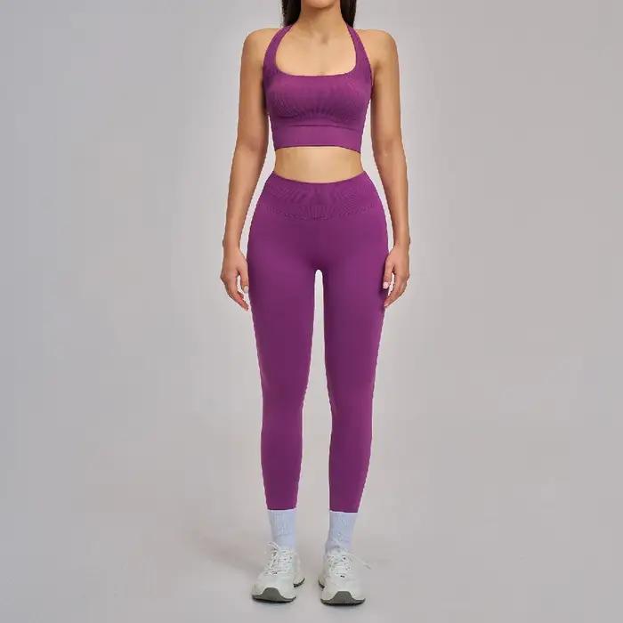 Ensemble de yoga 2 pièces pour femmes, tenue de sport sans couture, soutien-gorge antichoc, leggings