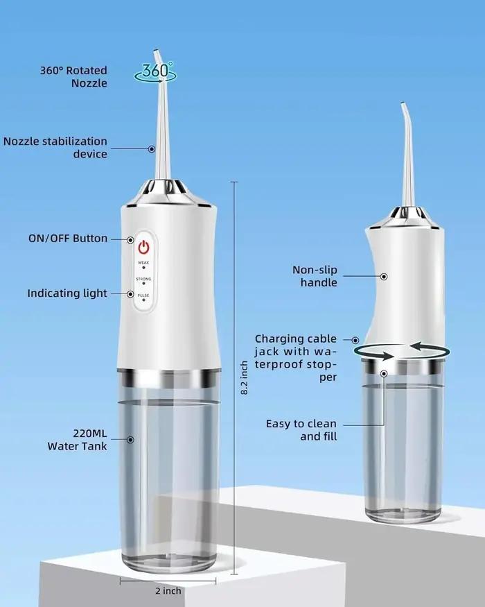 Irrigateur buccal, hydropulseur Portable, cure-dents à Jet d'eau Rechargeable par USB + 4 pointes de