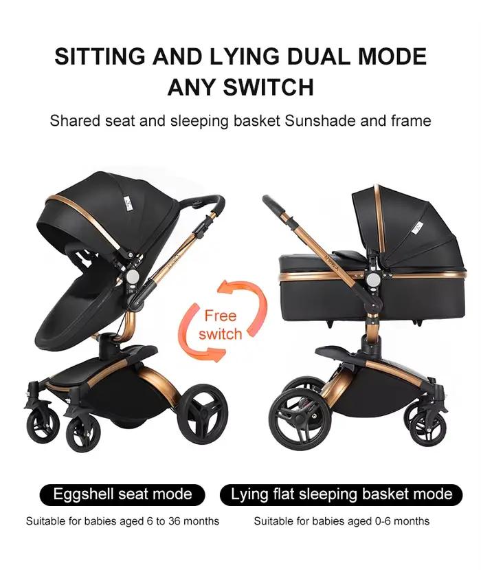 Poussette bébé 3 en 1 pour landau, accessoires pour nouveau-né, poussette de bébé de luxe de paysage
