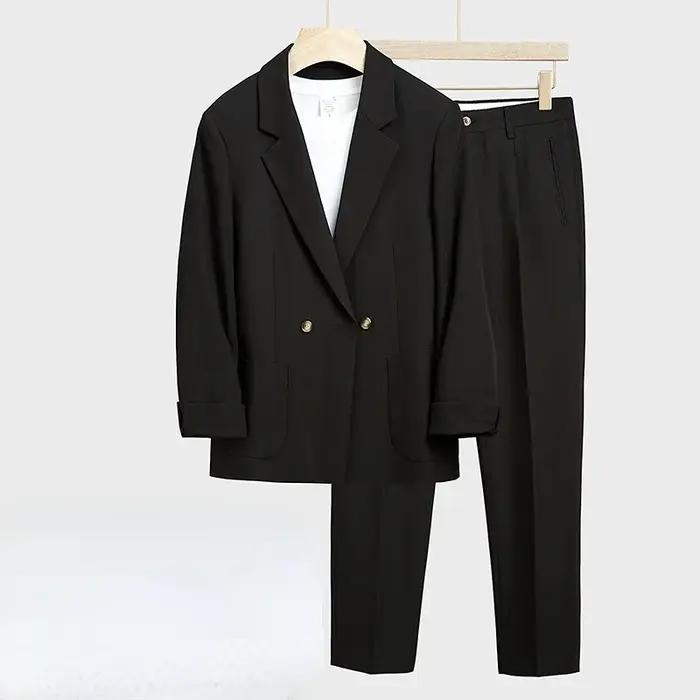 "ensemble de costume de Style coréen pour hommes, coupe ample, Blazer et pantalon décontractés, coup