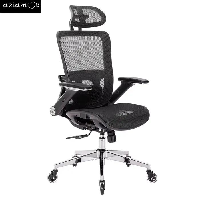 Chaise de bureau ergonomique en maille noire, dossier haut, repose-sauna réglable, bras rabattables,