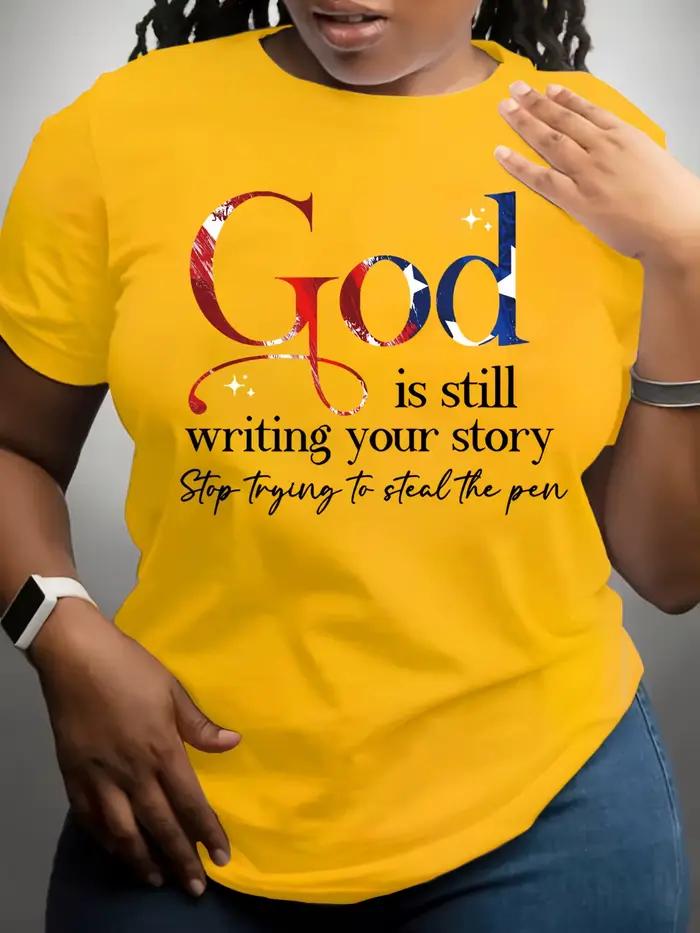 T-shirt pour femme « Dieu continue de raconter votre histoire » - Motif Faith, haut jaune décontract