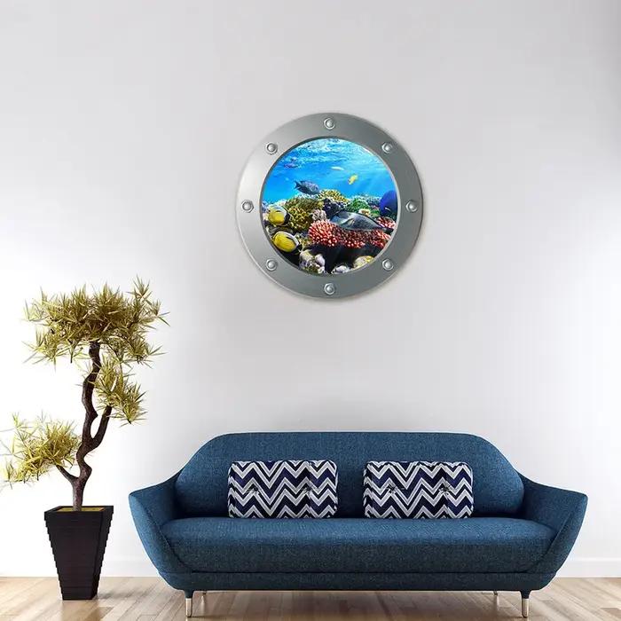 Autocollants muraux d'animaux de fond marin, hublot sous la mer, 3D, chambres d'enfants, décoration