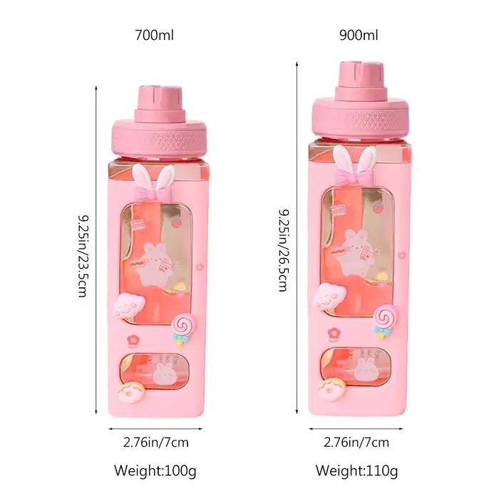 Bouteille d'eau Shaker Kawaii avec autocollant de paille, bouteille de boisson Portable en plastique