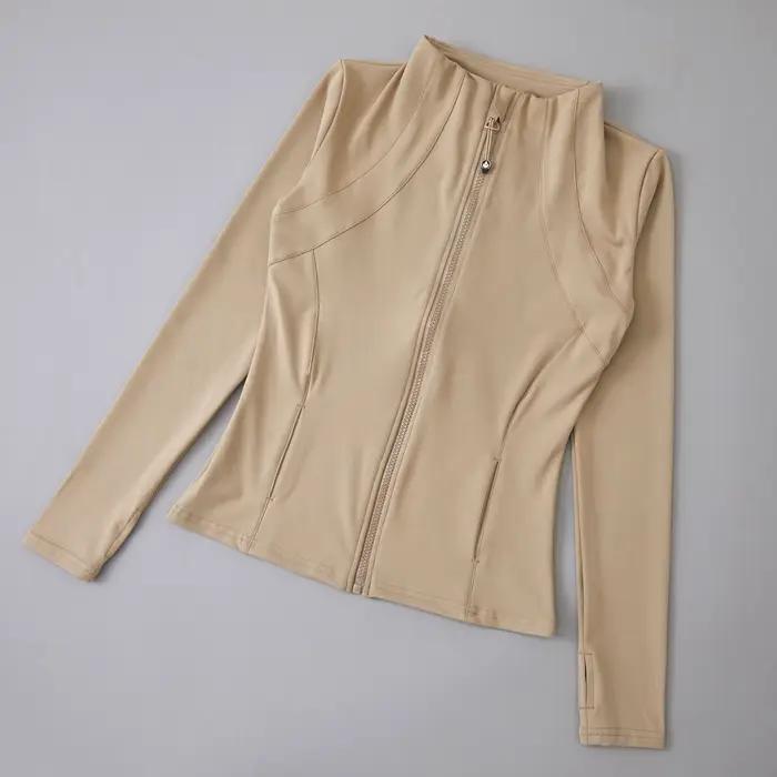 Veste de yoga femme manches longues spandex avec fermeture éclair complète et trou pour pouce