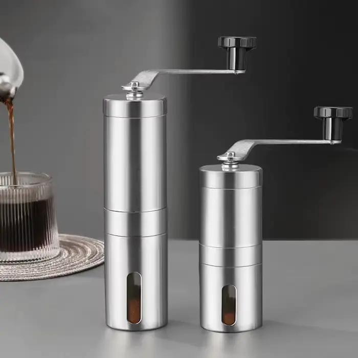 Moulin à café manuel Portable en acier inoxydable, avec bavures en céramique, paramètres réglables,