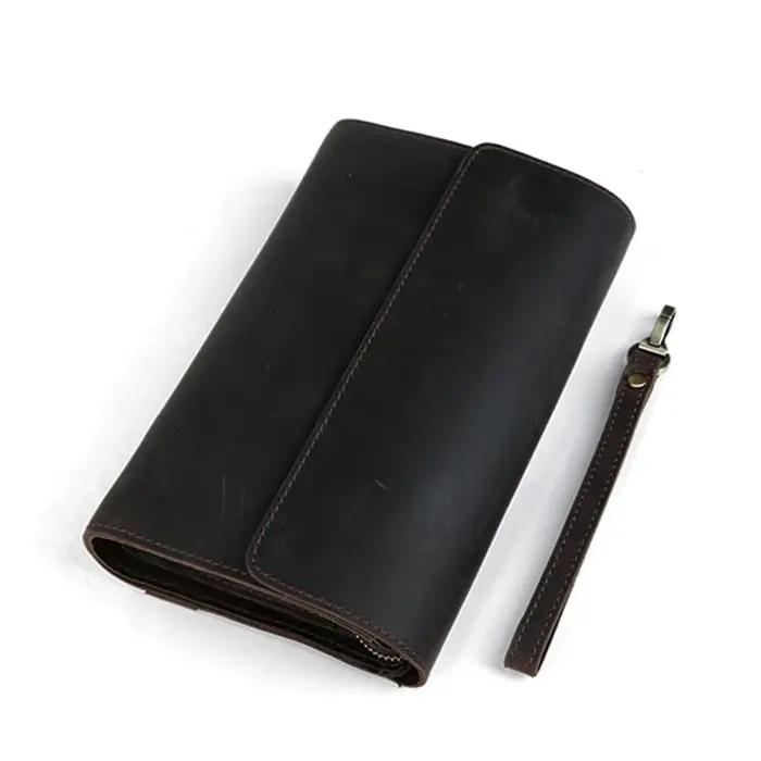 Grand portefeuille en cuir véritable pour homme, pocommuniste de jour, sac à main de style vintage,