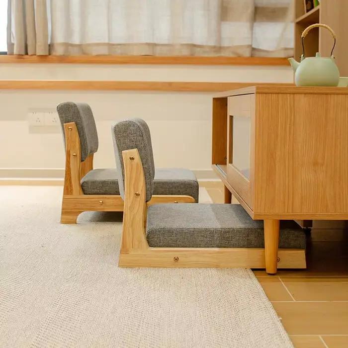 Chaise de sol en bois massif de Style japonais, siège Tatami à dossier bas pour baie vitrée, taboure