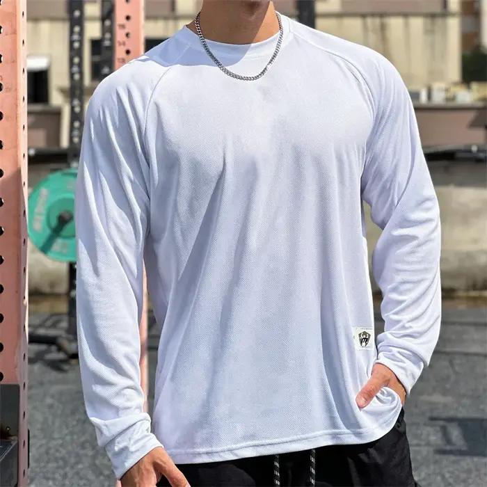 Haute qualité automne hommes à manches longues T-shirt mode sport col rond fitness course maille res