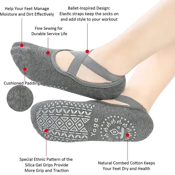 Chaussettes de yoga respirantes pour femmes - Chaussettes antidérapantes en silicone pour pilates, ballet et fitness