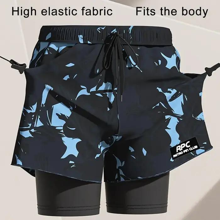 Pantalon de natation Double couche pour hommes, maillot de bain avec doublure de Compression, extens