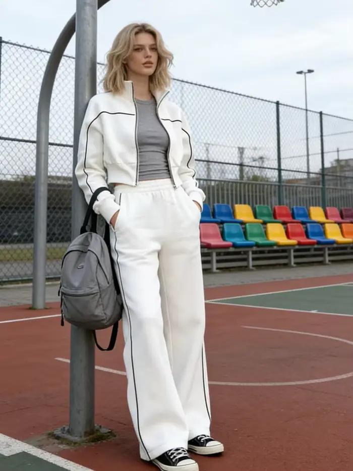 Survêtement femmes 2 pièces ensemble mode revers sweat veste zippée pantalon jambes larges costume printemps automne Y2k Streetwear activité sportive sortie amicale