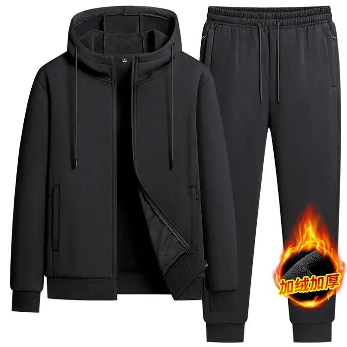 Cardigan à capuche avec polaire et ensemble deux pièces épais en pur coton, sport et à la mode, auto
