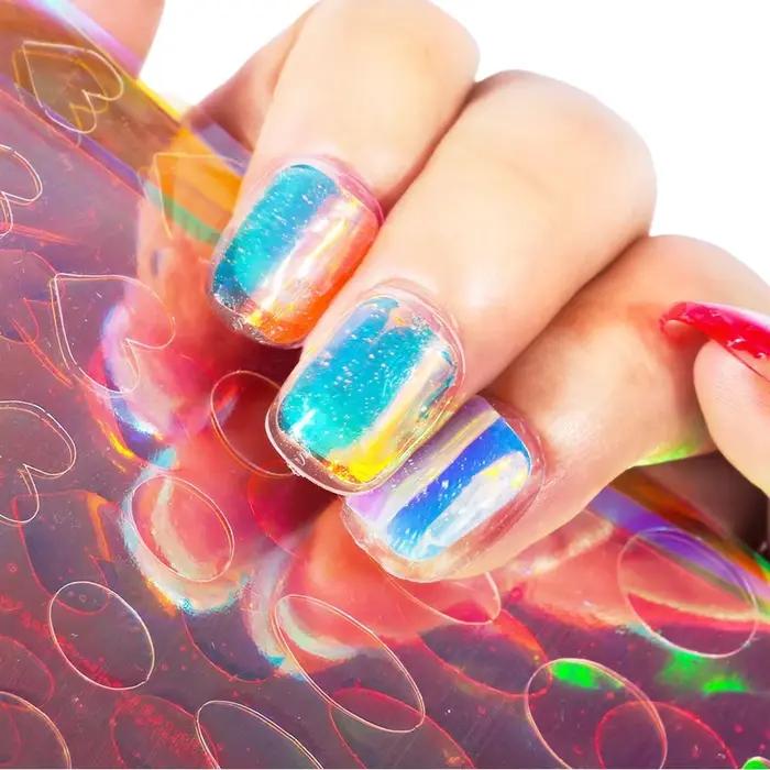 11 feuilles d'autocollants en verre de glace Aurora pour Nail Art, grandes décalcomanies holographiq