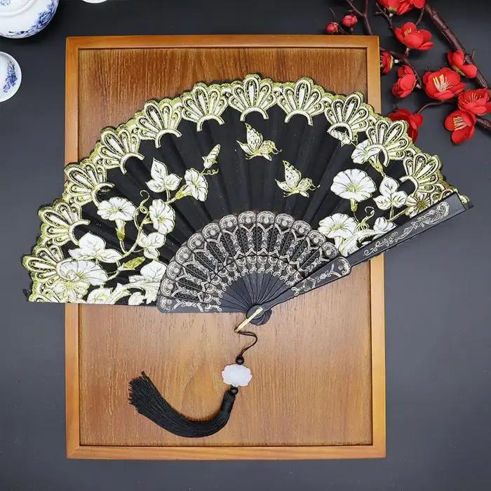 Éventail pliant de luxe chinois, éventail de mariée, accessoires de danse, éventails rétro floraux à