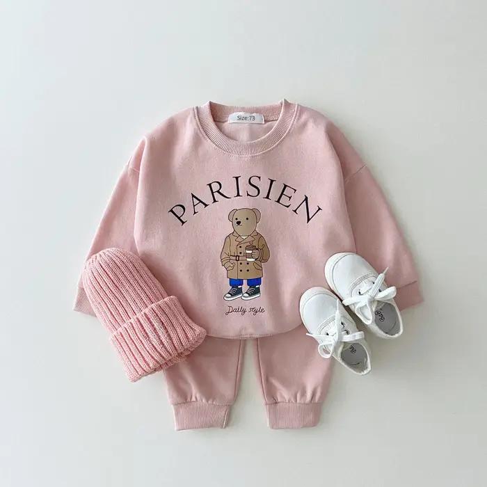 Ensembles de vêtements pour bébés garçons et filles, sweat-shirts à motif d'ours + pantalons de sport en coton simple, 2 pièces, vêtements pour enfants, nouveau costume pour garçon