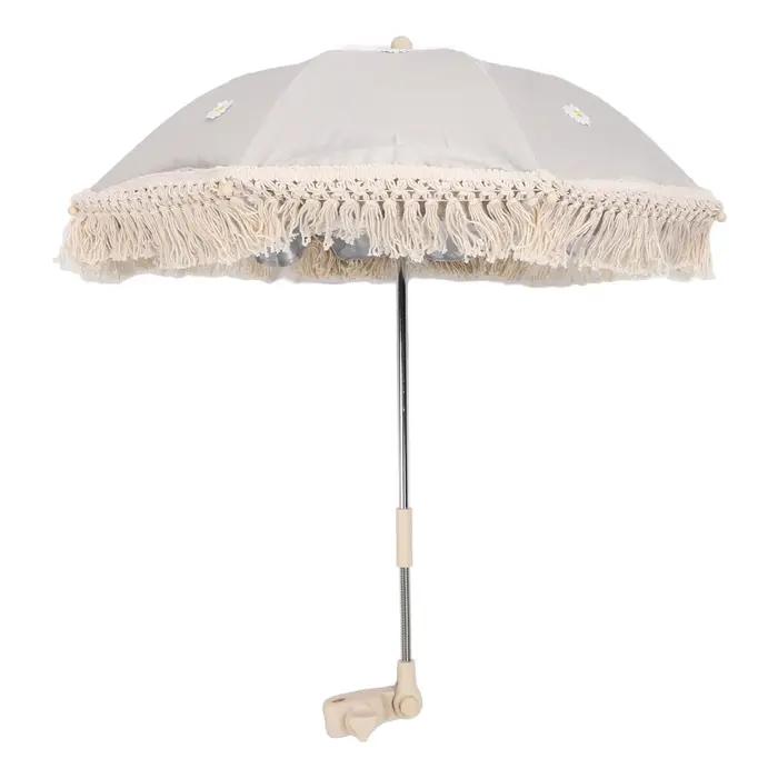 Parasol Beige à Franges Ultraviolets pour Bébé, Parapluie de Plage Extérieur pour Enfant, Accessoire