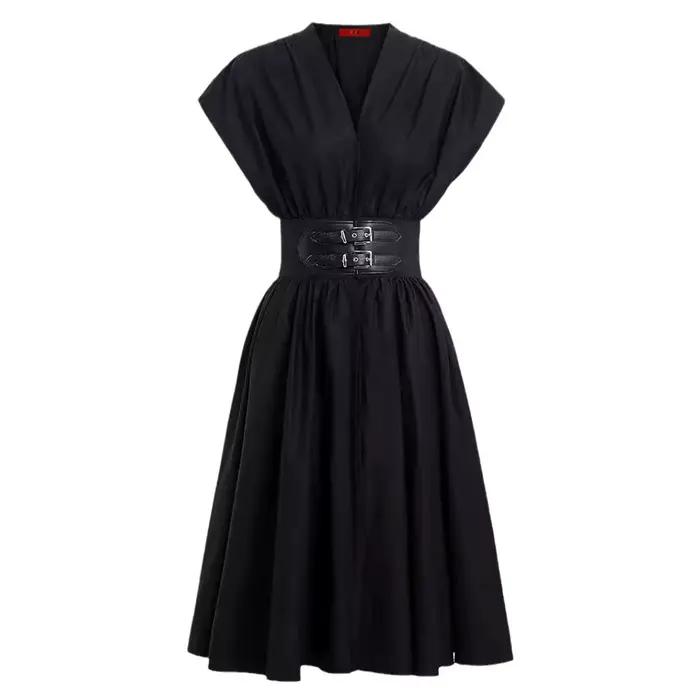CHCH – robe longue pour femmes, col en v, sans manches, taille haute, Slim, noire, tenue de fête d'a