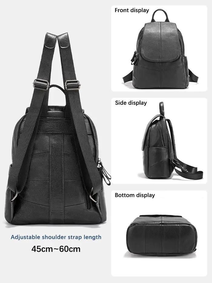 Zency Sac à dos 100% cuir véritable pour femme, sac à dos noir pour le voyage et le travail