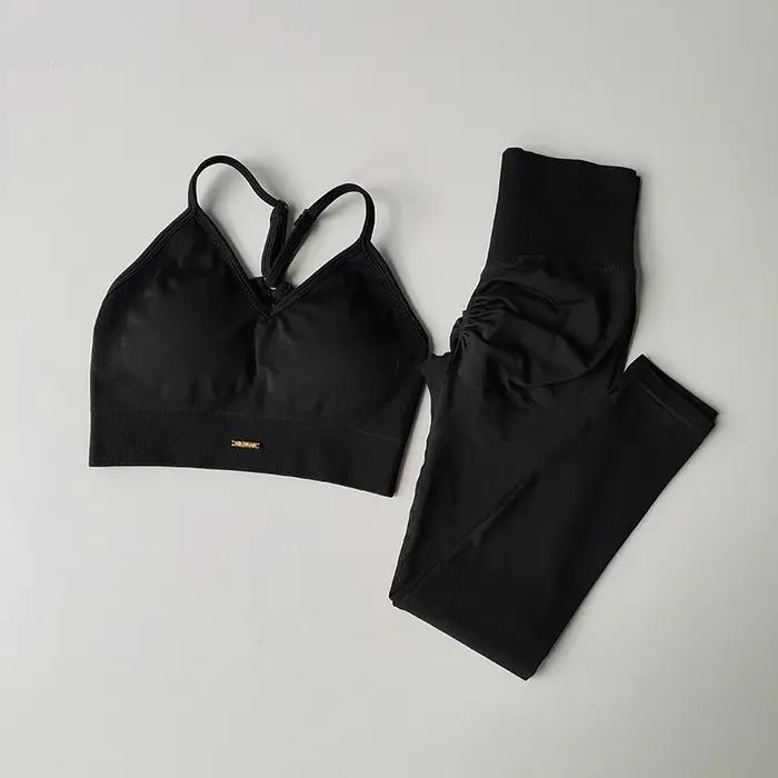 Ensemble de Fitness sans couture pour femmes, soutien-gorge, col en v, Leggings, Yoga, exercice à sé