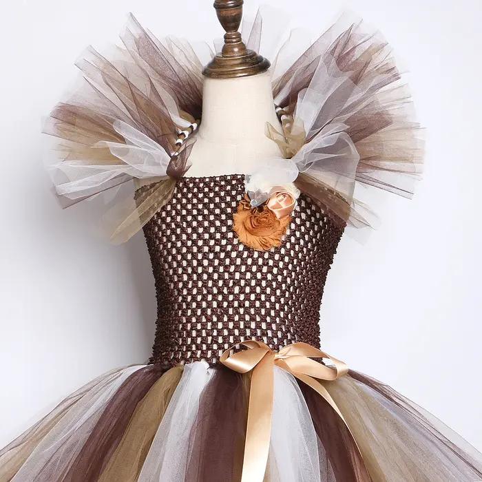 Costume de Lion de la Jungle marron pour bébés filles, robe Tutu fantaisie de fête d'animaux pour en