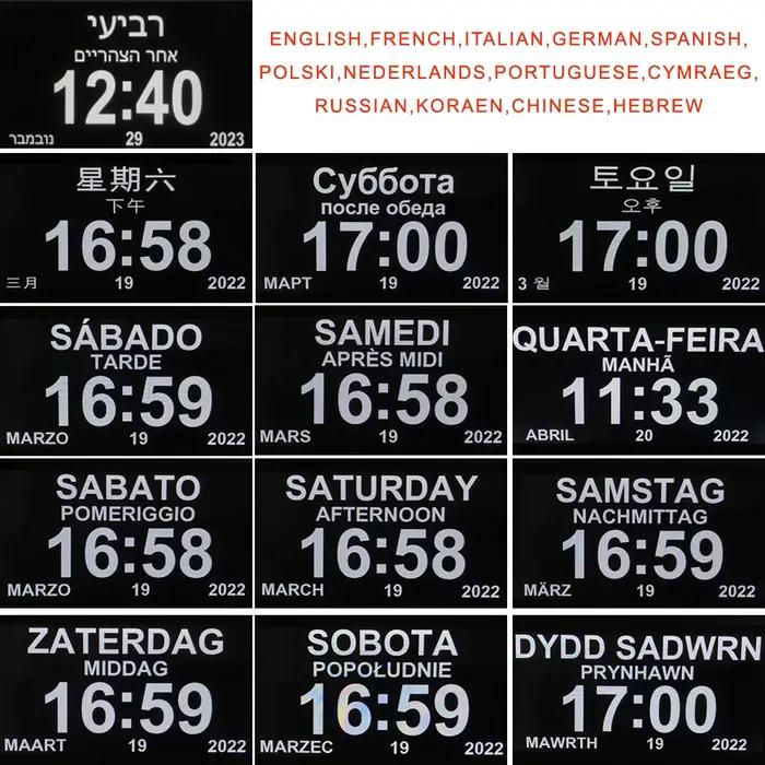 Horloge de calendrier LED avec 12 groupes d'horloges d'alarme réglables. Idéal pour les personnes âg