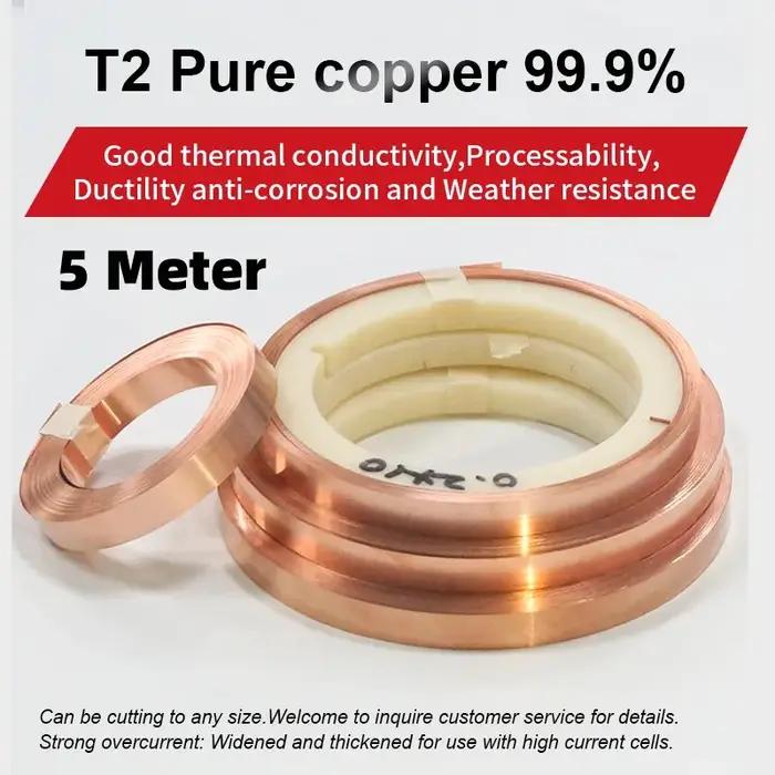 Sangle de bande de cuivre T2 99.9%, 5 m/rouleau, pour stockage d'énergie, soudeur par points, connex