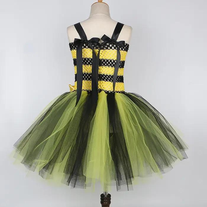 Costumes d'abeilles à fleurs pour bébés filles, robe Tutu jaune et noire avec ailes, tenues d'annive