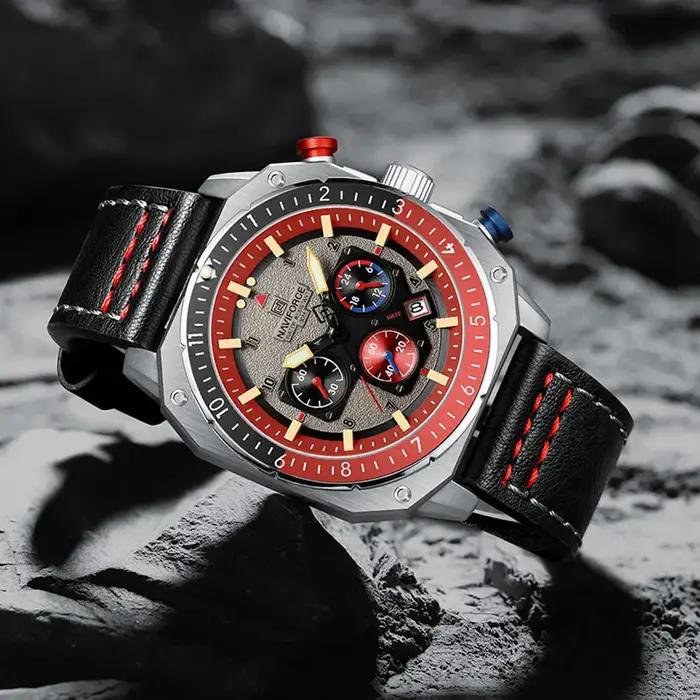 NAVIFORCE sport multifonction étanche montres pour hommes mode cuir marque de luxe Quartz analogique