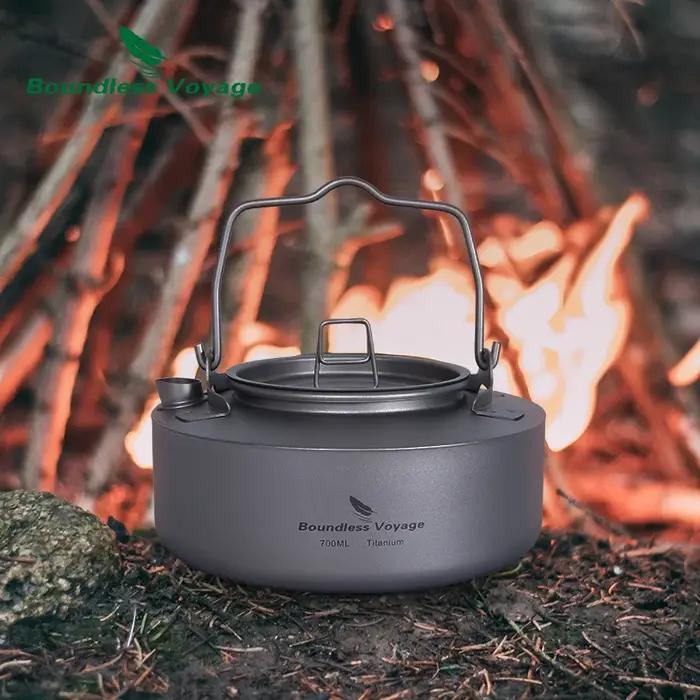 Bouilloire de Camping en titane Voyage sans limites, théière Portable avec poignée pliante, ustensil