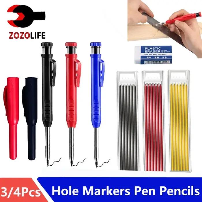 Marqueurs à trous profonds à tête longue réutilisables, crayons de recharge de charpentier solide, a