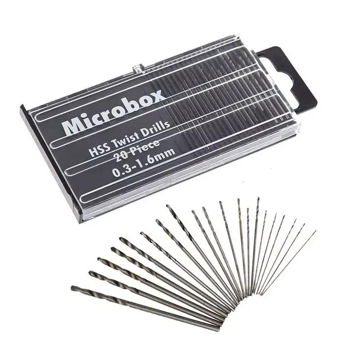 20 pièces/ensemble 0.3mm-1.6mm Mini jeu de forets hélicoïdaux en acier rapide ensemble de forets Mic