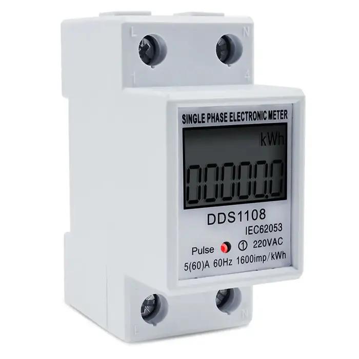 Compteur d'énergie électrique monophasé LCD KWH AC, Watt-heure numérique 220V 60A 50Hz, Rail Din éle