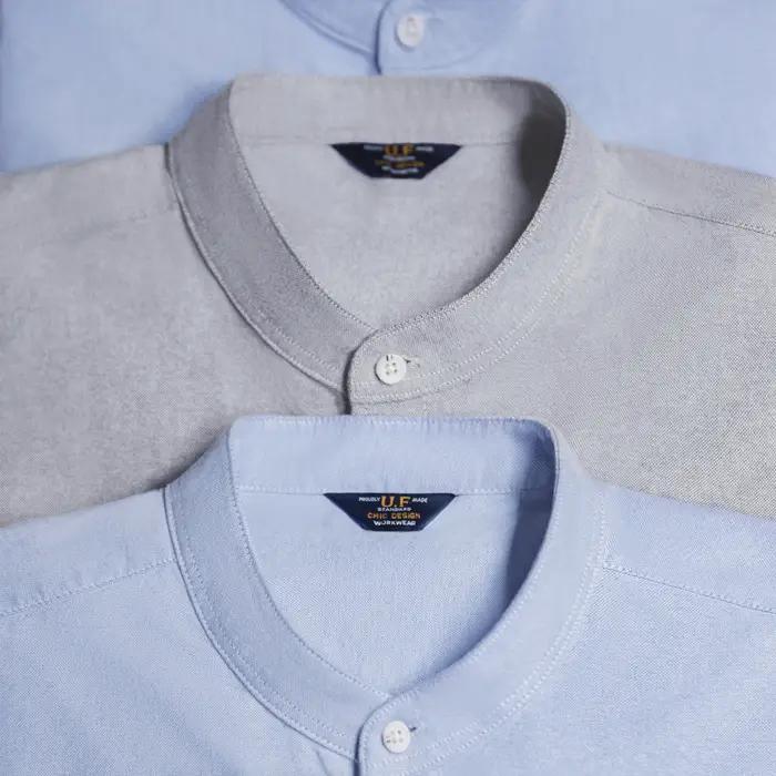 Chemise en coton Oxford à col rond pour homme Maden, manches longues, décontractée, unie, à simple b