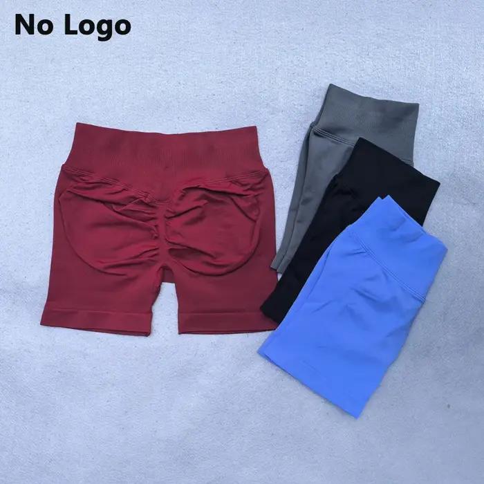 Short de Yoga Sexy sans Logo, dos en V, bande de taille basse côtelée, sans couture, froissé, pour e